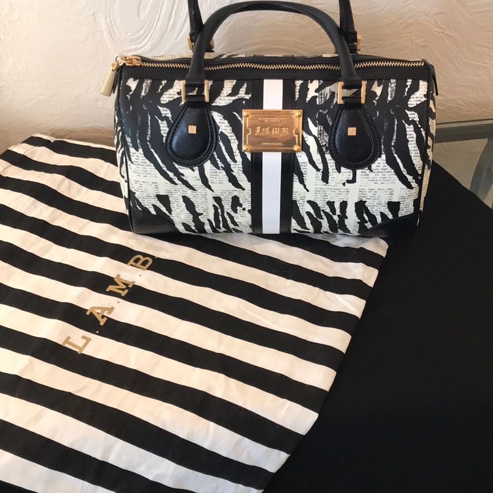 L.A.M.B Gwen Stefani Zebra Newsprint Satchel - Picture 2 of 4